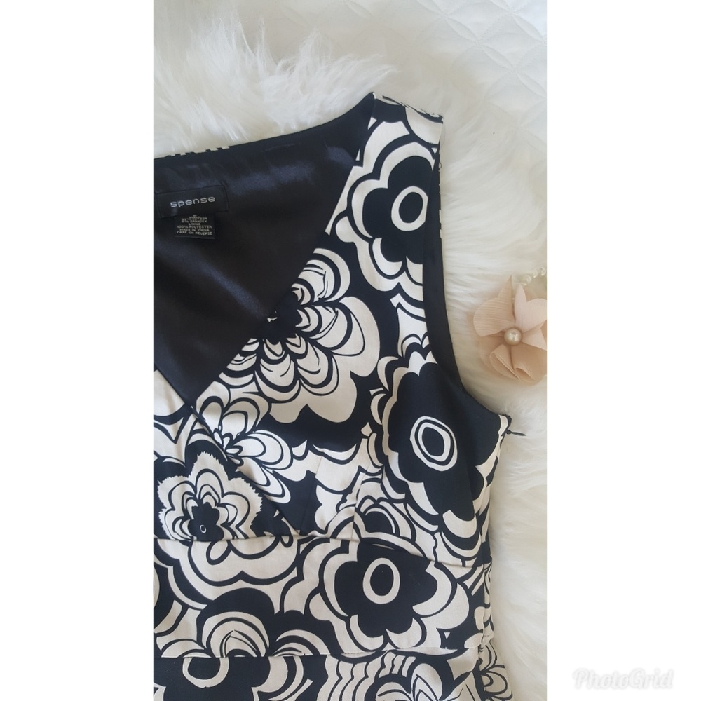 Spense Black and White Floral A Line Dress